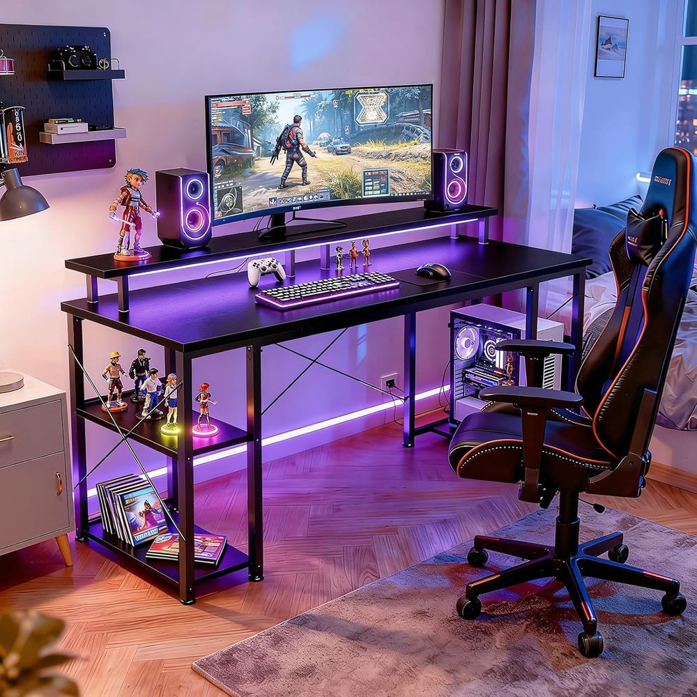 Bureau de jeu avec 55 LED, ran - Desk Setup L Shaped avis et prix