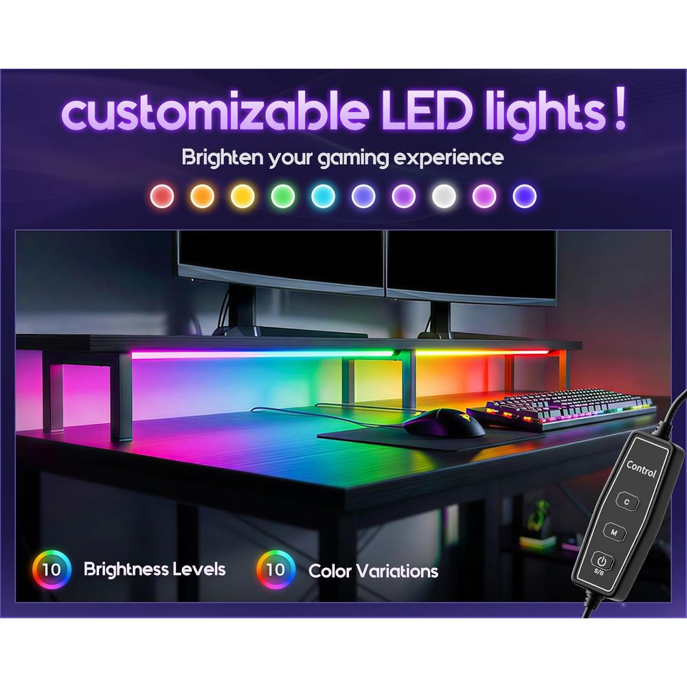 Bureau de jeu avec 55 LED, ran - Desk Setup L Shaped avis et prix