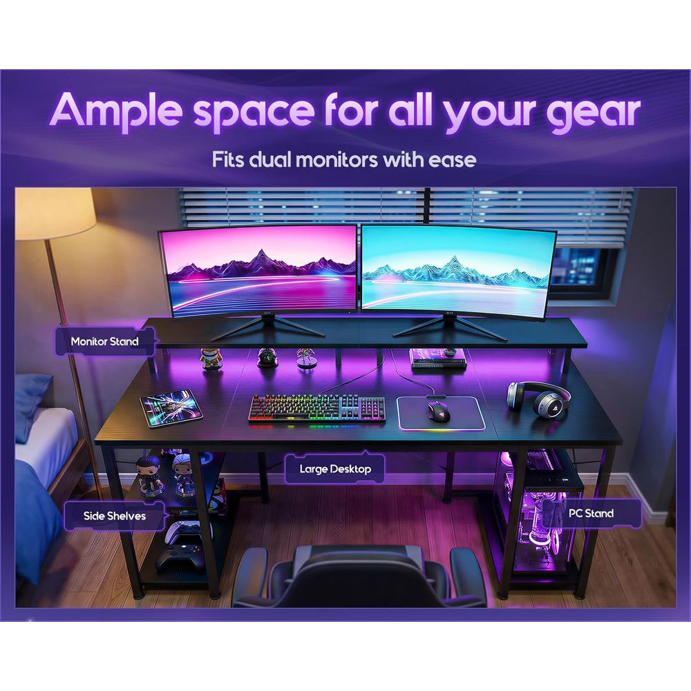 Bureau de jeu avec 55 LED, ran - Desk Setup L Shaped avis et prix