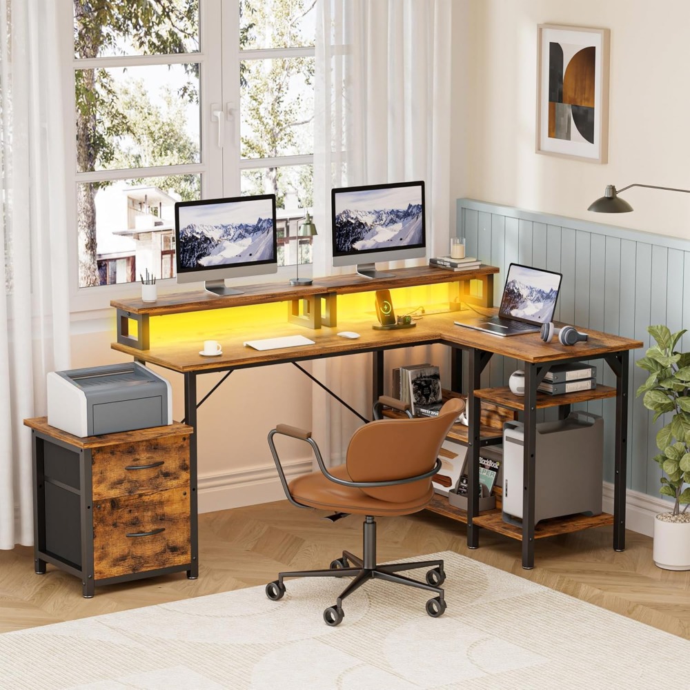 Bureau d'angle en L ou long av - Desk Setup L Shaped avis et prix