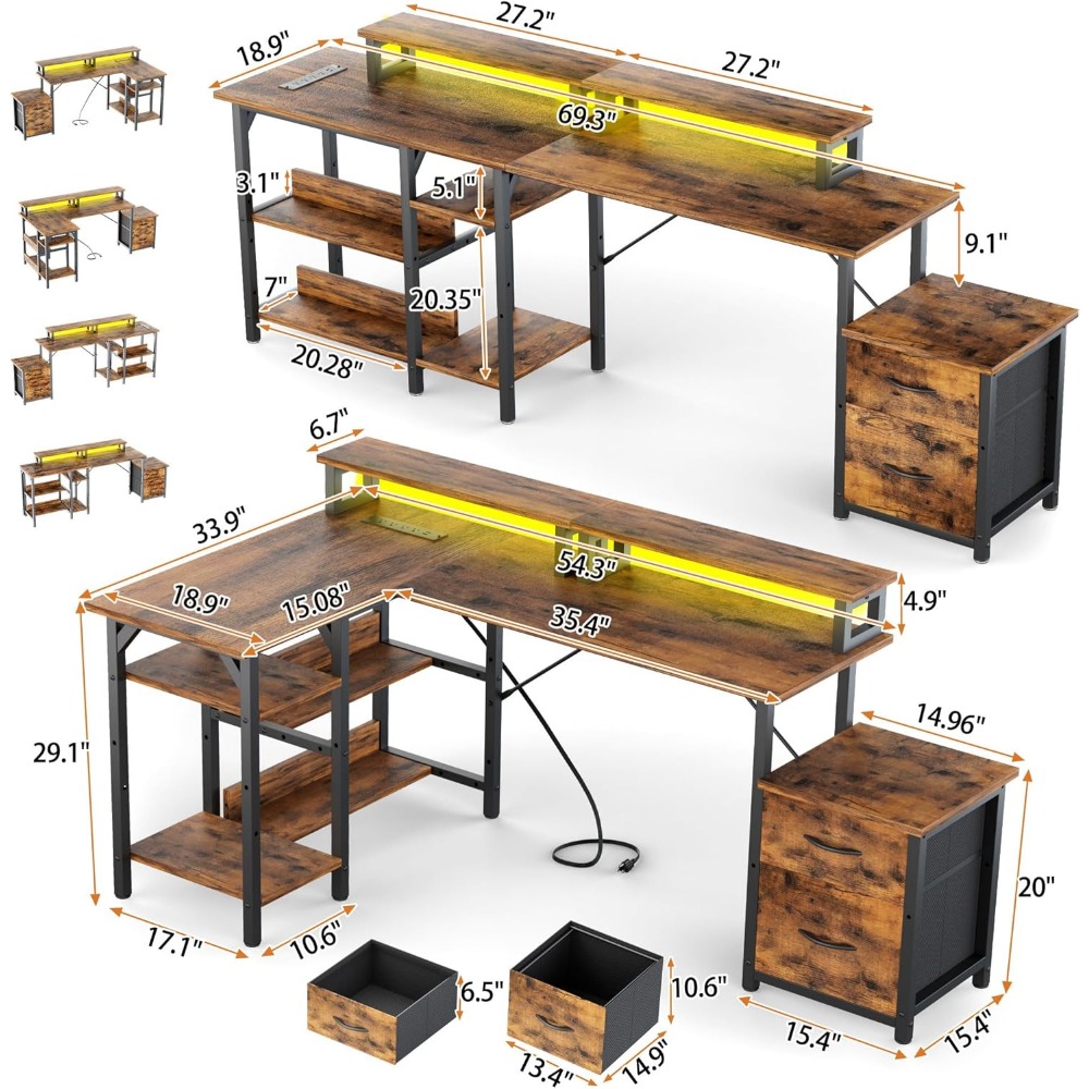 Bureau d'angle en L ou long av - Desk Setup L Shaped avis et prix